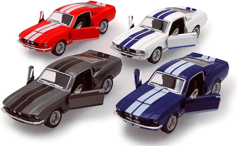 كين سمارت مجموعة كينسمارت 1967 فورد شيلبي موستانج GT500 المكونة من 4 سيارات بمقياس 1:38 بطول 5 بوصات من السبائك المصبوبة لعبة سباق مع حركة سحب للخلف - Image 1