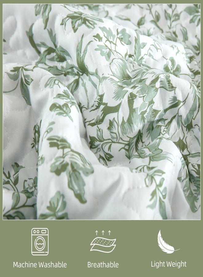 WONGS BEDDING طقم لحاف WONGS BEDDING بحجم كوين، لون أخضر فاتح مع غطاءين للوسائد، لحاف نباتي لسرير كوين، غطاء سرير خفيف الوزن من الألياف الدقيقة الناعمة لجميع الفصول (96 بوصة × 90 بوصة، 3 قطع) - Image 5