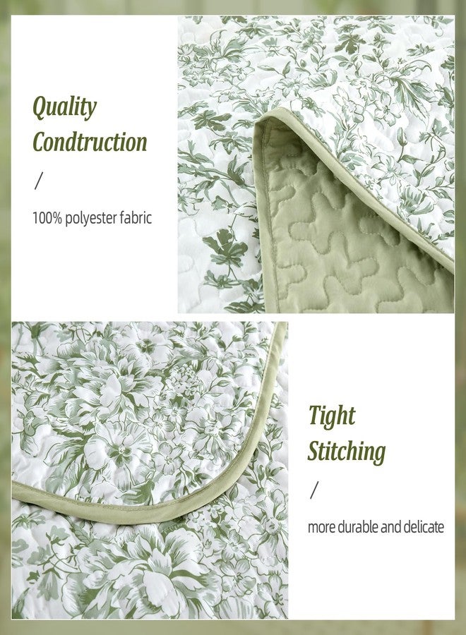 WONGS BEDDING طقم لحاف WONGS BEDDING بحجم كوين، لون أخضر فاتح مع غطاءين للوسائد، لحاف نباتي لسرير كوين، غطاء سرير خفيف الوزن من الألياف الدقيقة الناعمة لجميع الفصول (96 بوصة × 90 بوصة، 3 قطع) - Image 4
