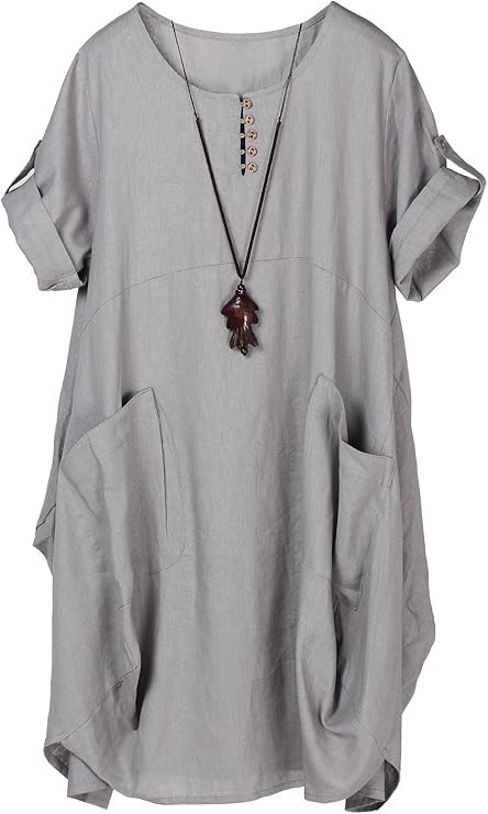 Minibee Womens Ruffle Oversize Casual Midi Dresses with Pockets S Gray