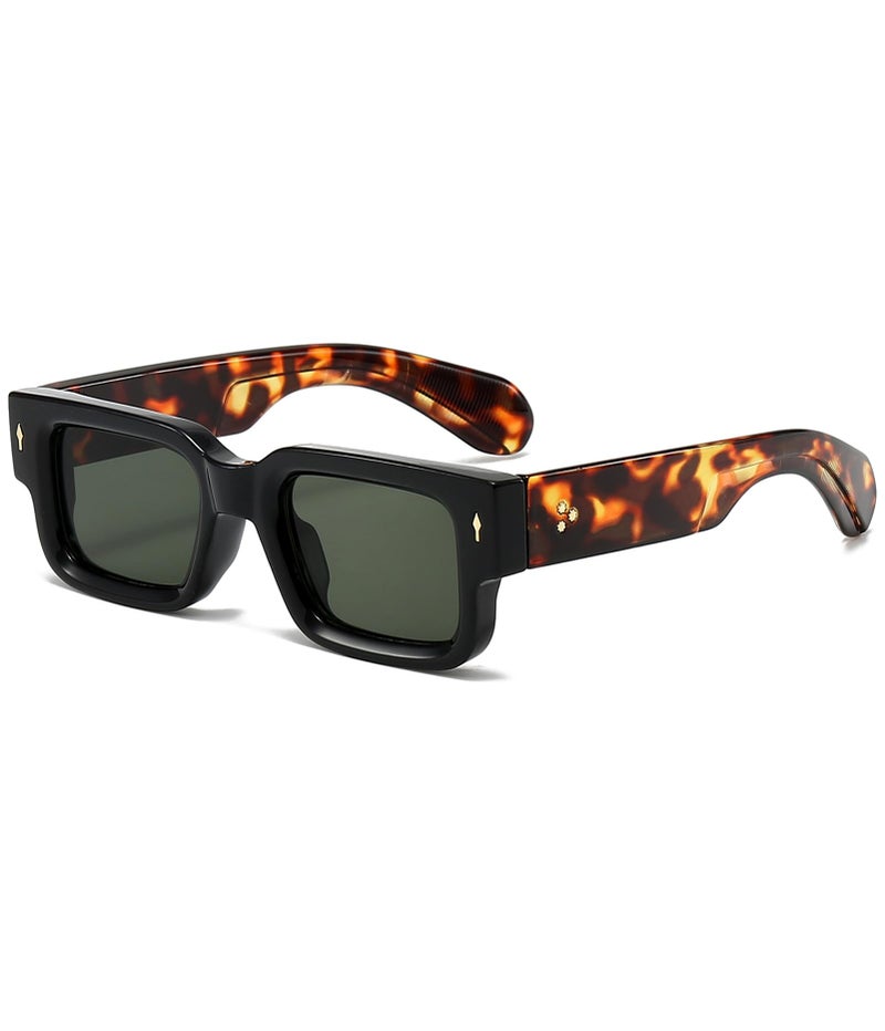 EYLRIM Thick Frame Square Sunglasses for Women Men Chunky Rectangle Sun Glasses Black Shades UV400 Protection05 Black LeopardG15 - Image 2