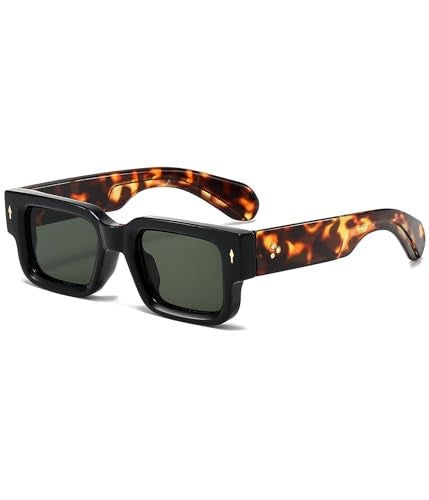 EYLRIM Thick Frame Square Sunglasses for Women Men Chunky Rectangle Sun Glasses Black Shades UV400 Protection05 Black LeopardG15 - Image 1
