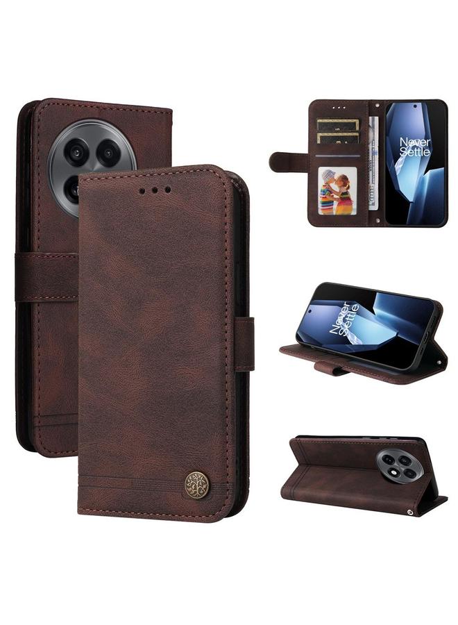 Zaboon For OnePlus 13R / Ace 5 / Ace 5 Pro Skin Feel Life Tree Metal Button Leather Phone Case(Brown) 