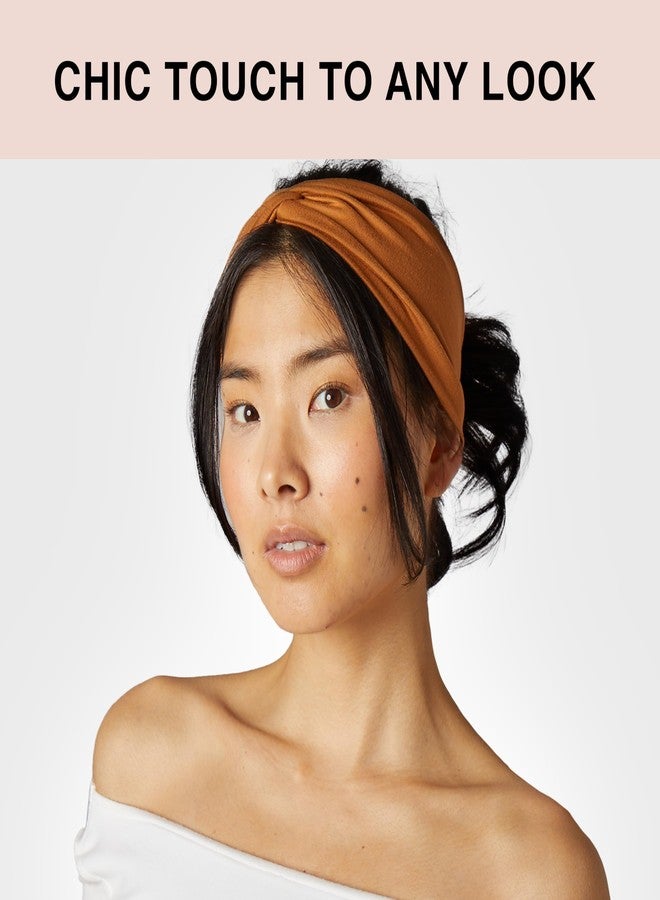 Melodio Women's Wide Headbands - Elastic Bandana Headbands, Hair Ties for Women - Black and Camel, 2-Pack - Image 3
