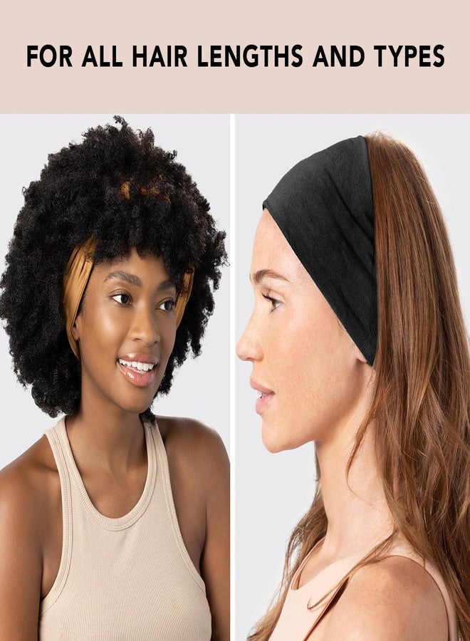 Melodio Women's Wide Headbands - Elastic Bandana Headbands, Hair Ties for Women - Black and Camel, 2-Pack - Image 5