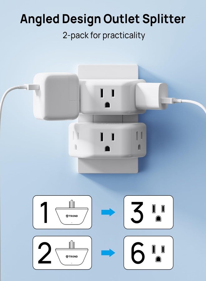 TROND Multi Plug Outlet Extender 2 Pack - Electrical Wall Splitter, 3 Way Angled Wall Outlet Adapter, Cruise Essentials, Small Multiple Plug Expander for Cruise Ship Home Office Dorm Room, White - Image 5