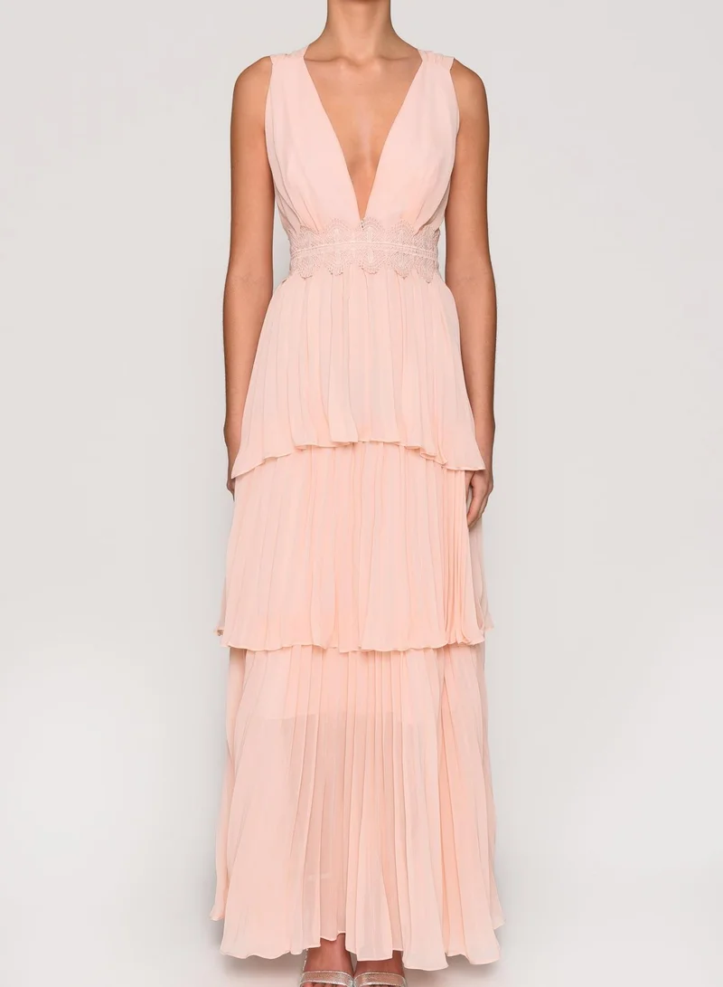 ترو ديكادينس Soft Peach Plunge Front Tie Back Maxi Dress