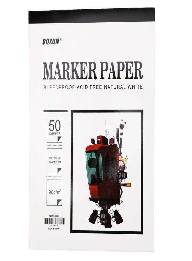 BOXUN Premium 50 Sheets Sketch Marker Paper Pad, Bleedproof Artist Drawing Paper, 8.27 x 11.69 Inch - Image 1