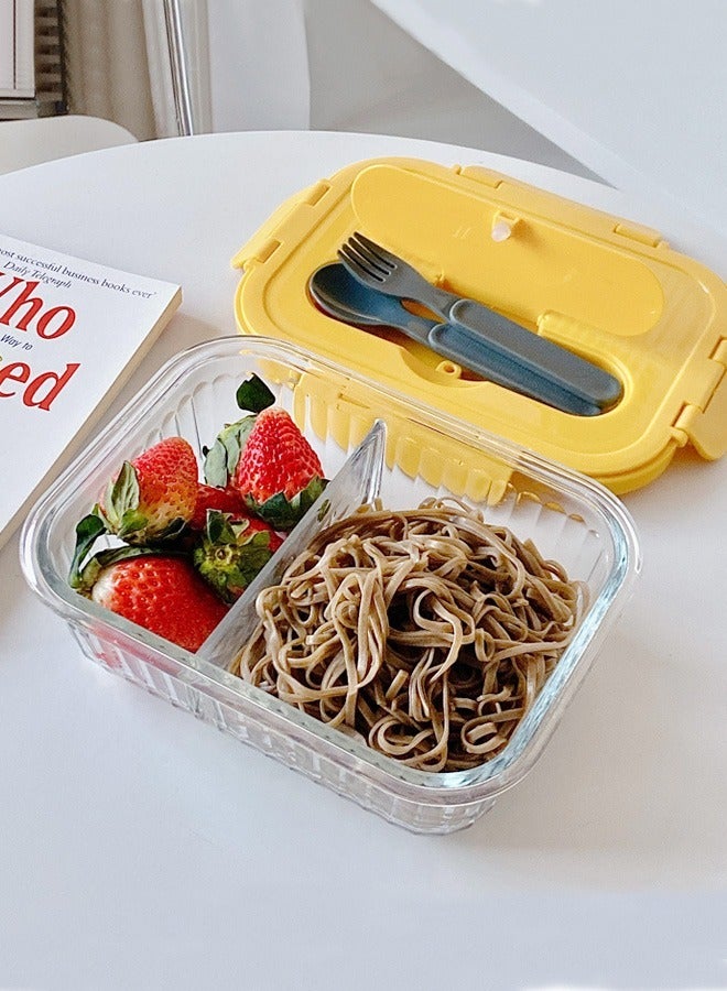 HOMESTAR Glass Food Storage Containers 2 Compartment Lunch Box BPA-Free Sandwich and Salad Bento Box Microwave Oven Dishwasher Safe Yellow - Image 1