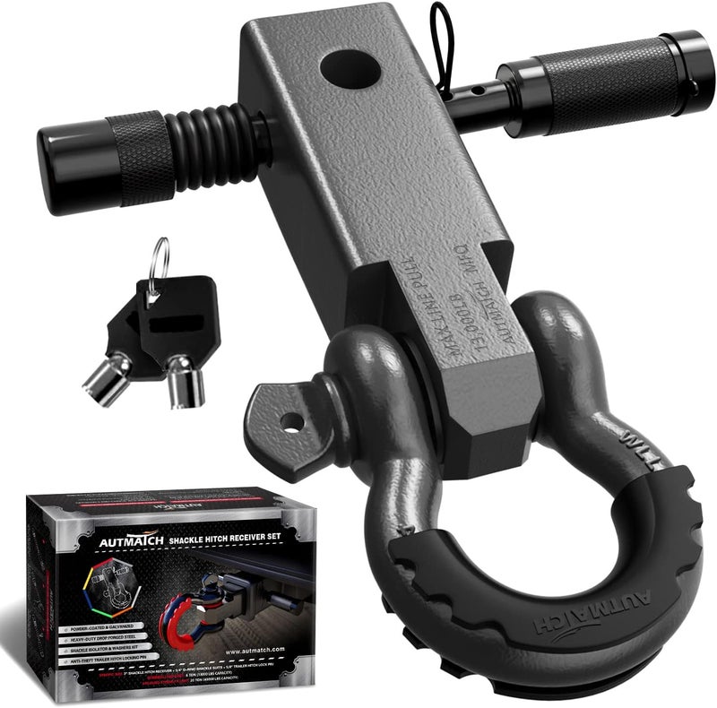 AUTMATCH Shackle Hitch Receiver 2 Inch - 3/4" D Ring Shackle and 5/8" Trailer Hitch Lock Pin, 45,000 Lbs Break Strength Heavy Duty Receiver Towing Kit for Off-Road Vehicle Recovery, Gunmetal Gray - Image 1