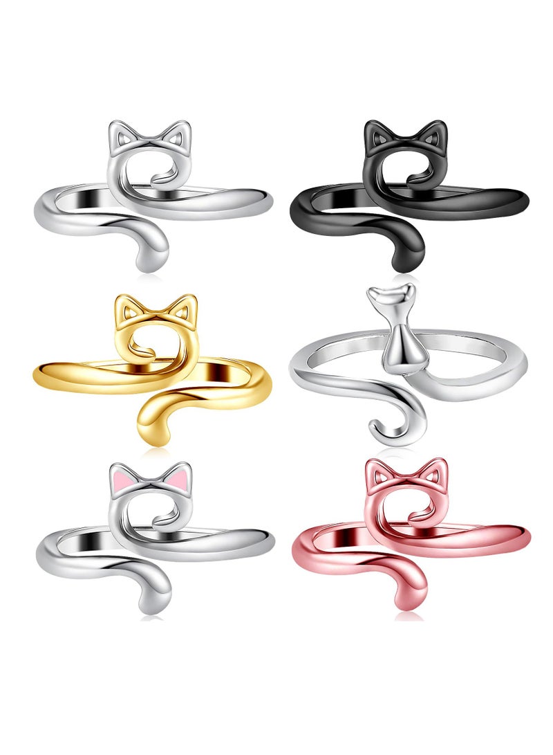 سونسر طقم حلقات دليل الحياكة، 6 قطع بتصميم قطة، حامل دليل غزل قابل للتعديل للكروشيه والنسيج والحرف اليدوية - Image 1