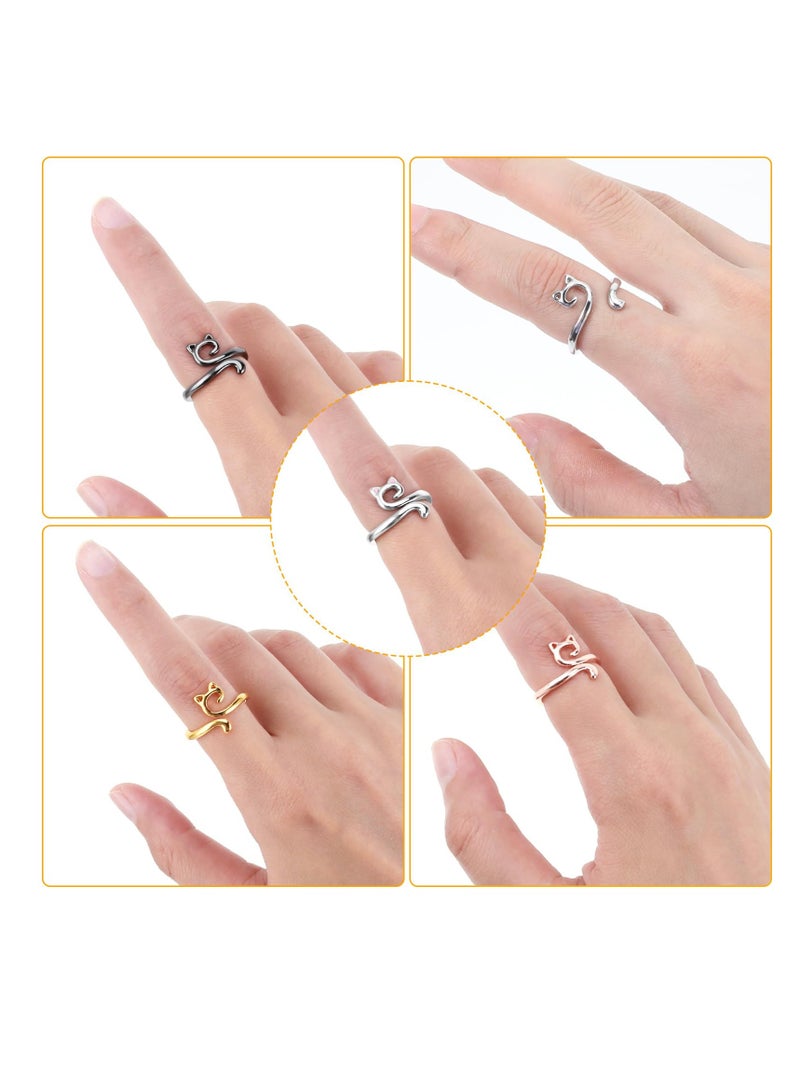 سونسر طقم حلقات دليل الحياكة، 6 قطع بتصميم قطة، حامل دليل غزل قابل للتعديل للكروشيه والنسيج والحرف اليدوية - Image 5