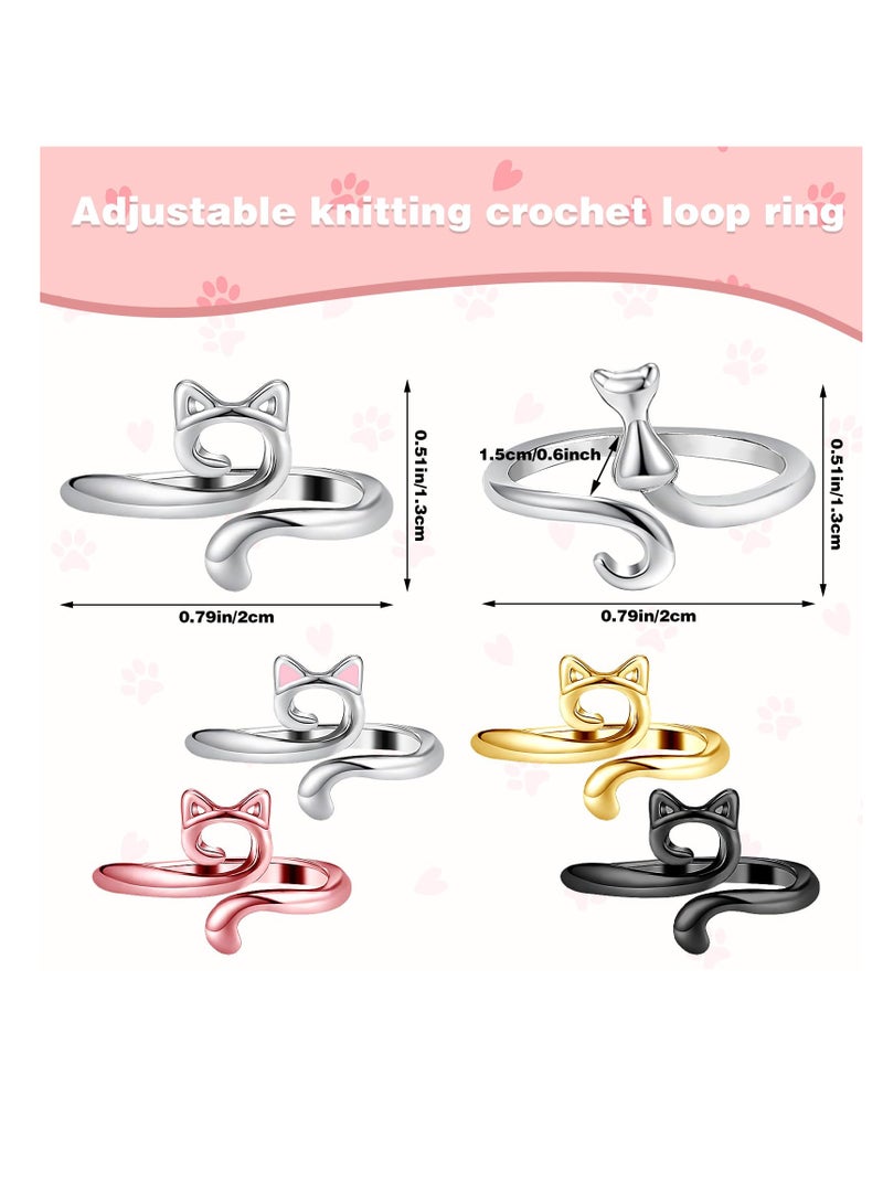 سونسر طقم حلقات دليل الحياكة، 6 قطع بتصميم قطة، حامل دليل غزل قابل للتعديل للكروشيه والنسيج والحرف اليدوية - Image 2