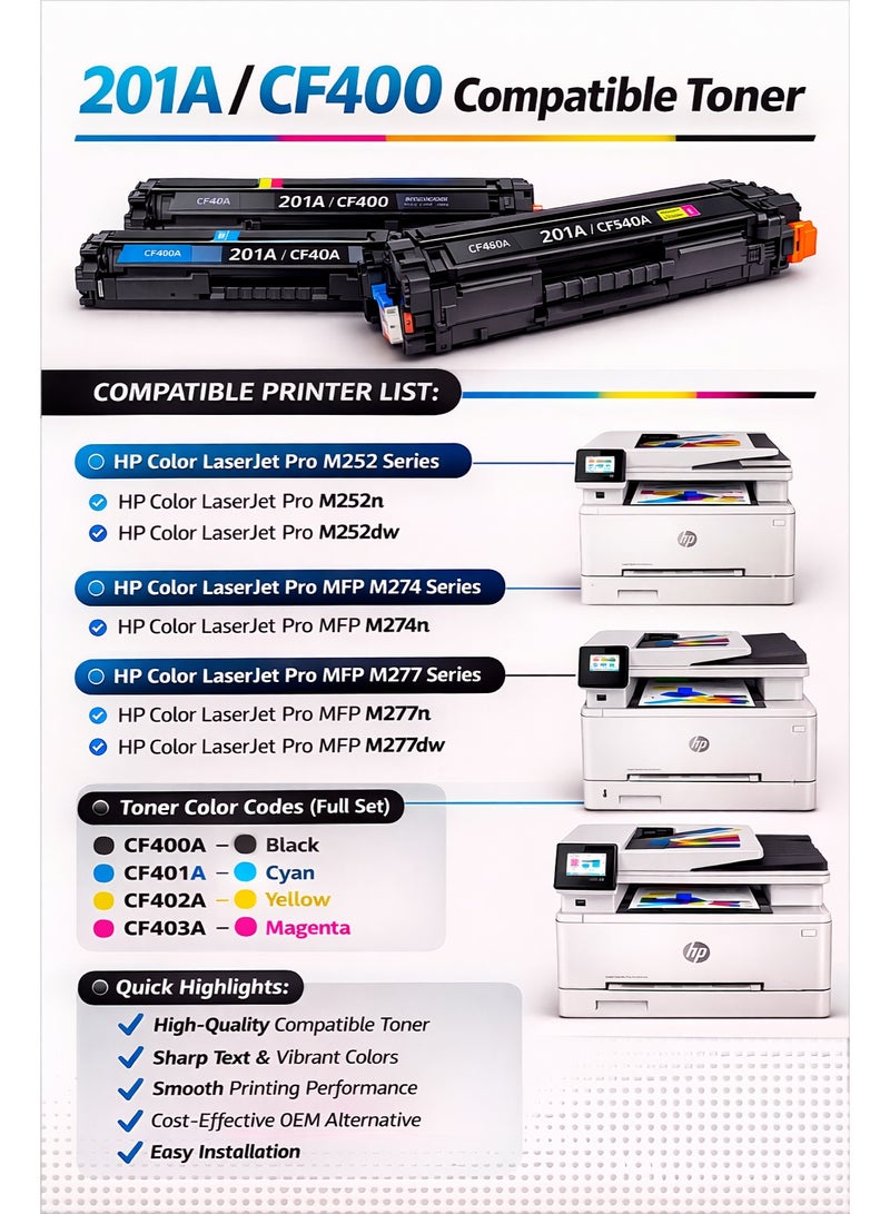 مالتي كلر خرطوشة حبر متوافقة HP 201A CF403A ماجنتا – حبر ليزر عالي الجودة - Image 3
