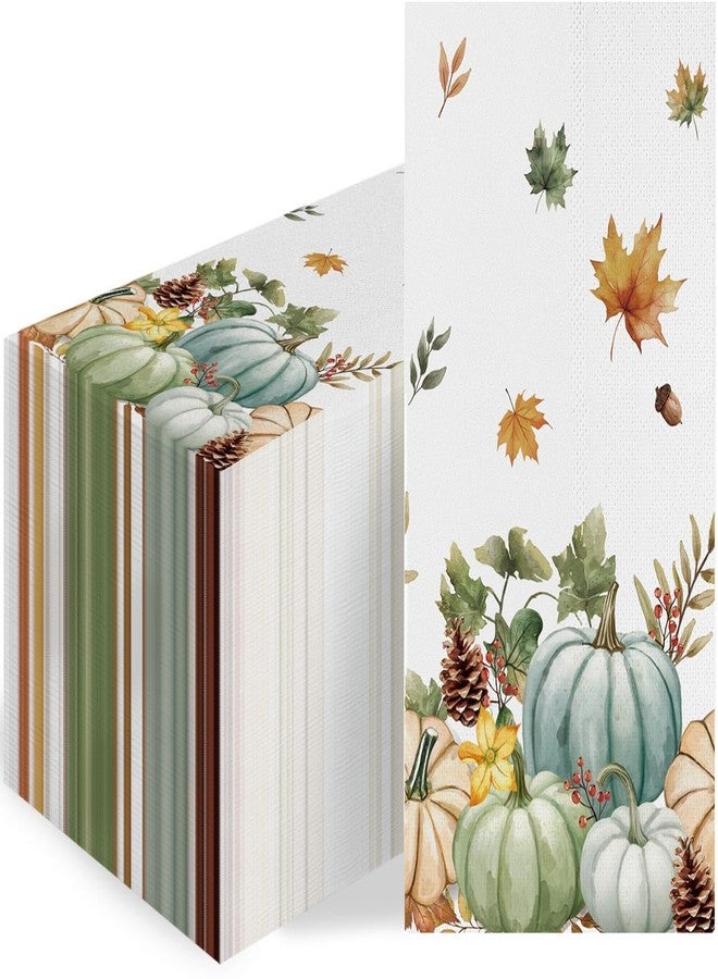 Oigco 100 Pcs Fall Guest Napkins, Thanksgiving Disposable Paper Napkins, Autumn Watercolor Pumpkin Guest Towels for Thanksgiving Dinner Harvest Kitchen Bathroom Decor - Image 1