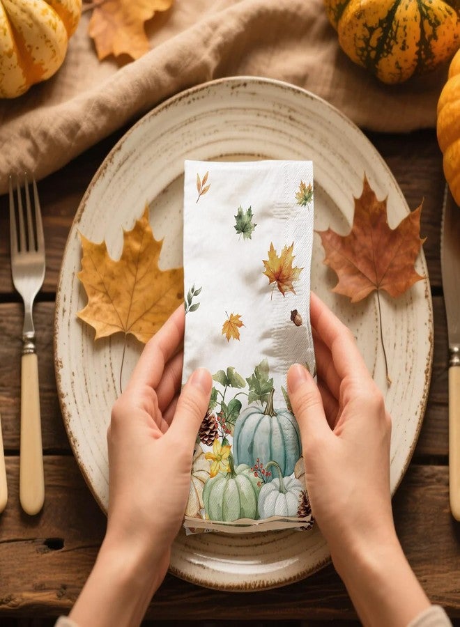 Oigco 100 Pcs Fall Guest Napkins, Thanksgiving Disposable Paper Napkins, Autumn Watercolor Pumpkin Guest Towels for Thanksgiving Dinner Harvest Kitchen Bathroom Decor - Image 4