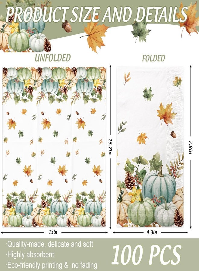 Oigco 100 Pcs Fall Guest Napkins, Thanksgiving Disposable Paper Napkins, Autumn Watercolor Pumpkin Guest Towels for Thanksgiving Dinner Harvest Kitchen Bathroom Decor - Image 2