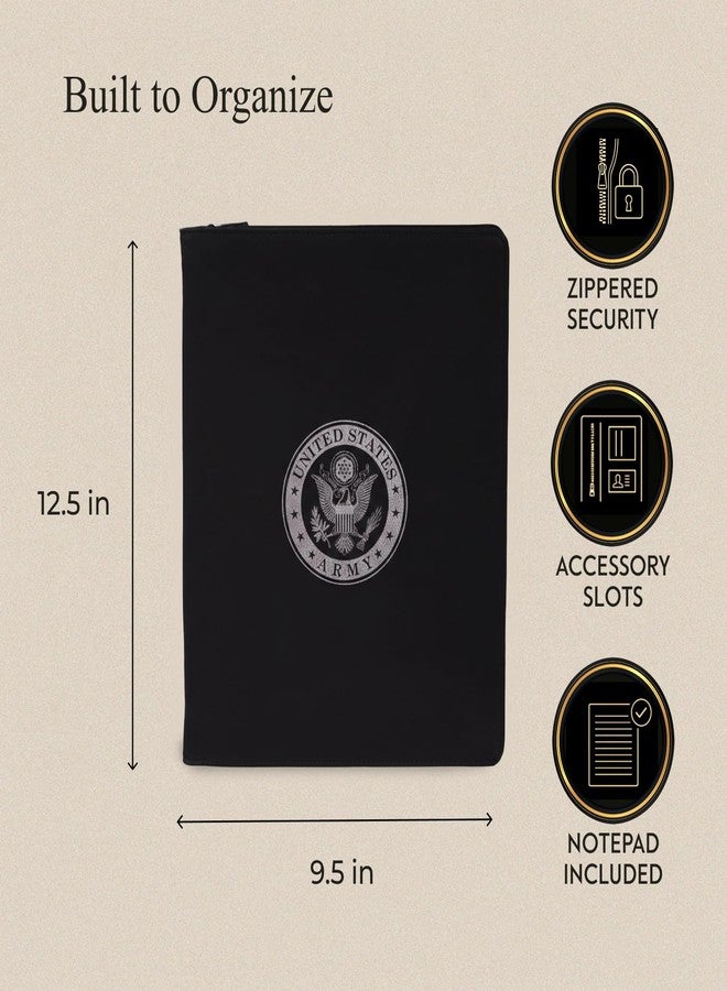 Bey-Berk U.S. Army Seal Leatherette Zippered Padfolio (Black), Letter-Size Portfolio Organizer with United States Army Seal and Writing Notepad - Image 3