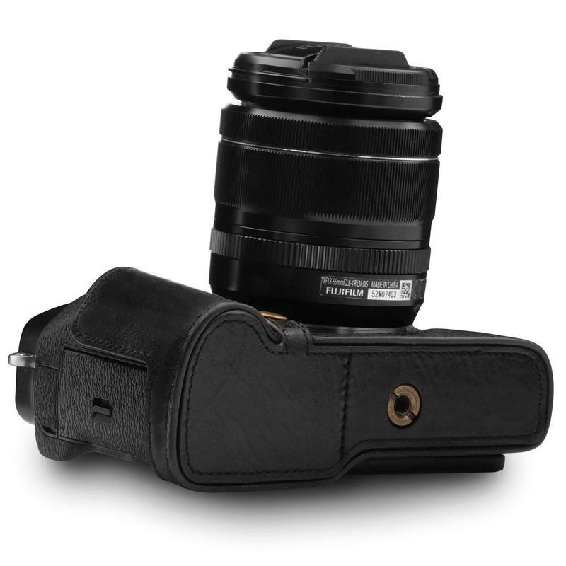 MegaGear MG1552 X-T3 Ever Ready Genuine Leather Camera Half Case and Strap - Black (Black), Compact - Image 2