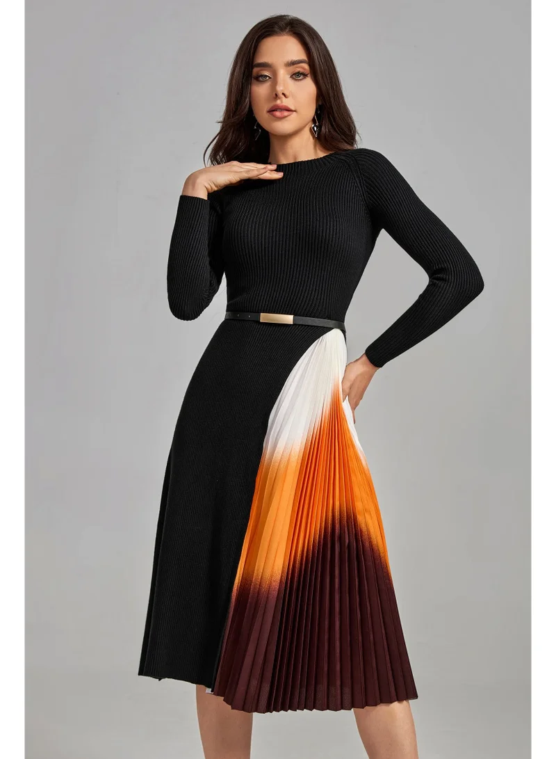 Bella Barnett Reese Gradient Patchwork Pleated Midi Dress