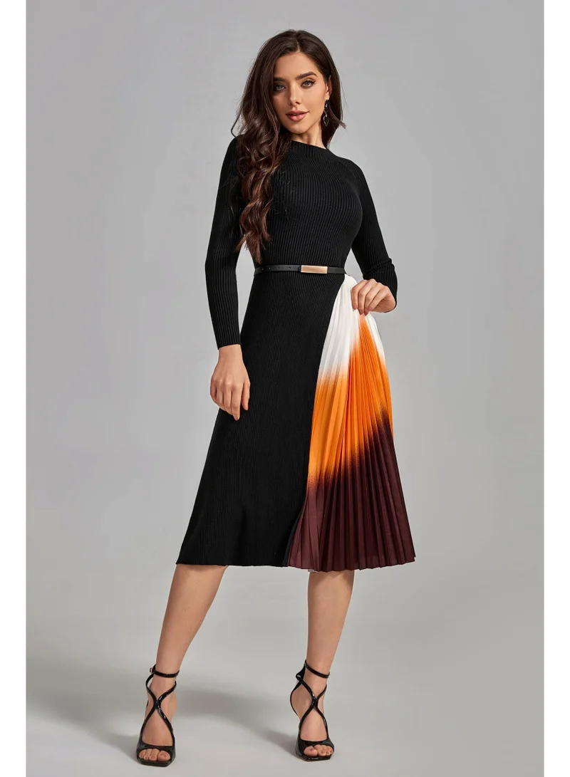 Bella Barnett Reese Gradient Patchwork Pleated Midi Dress