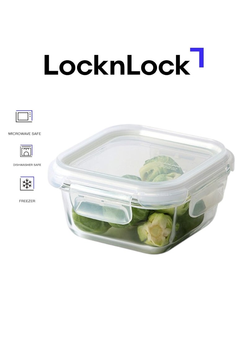 LocknLock Tempered Glass Square 320ml – Airtight Food Container with 4-Side Locking Lid, Microwave, Freezer & Dishwasher Safe - Image 1