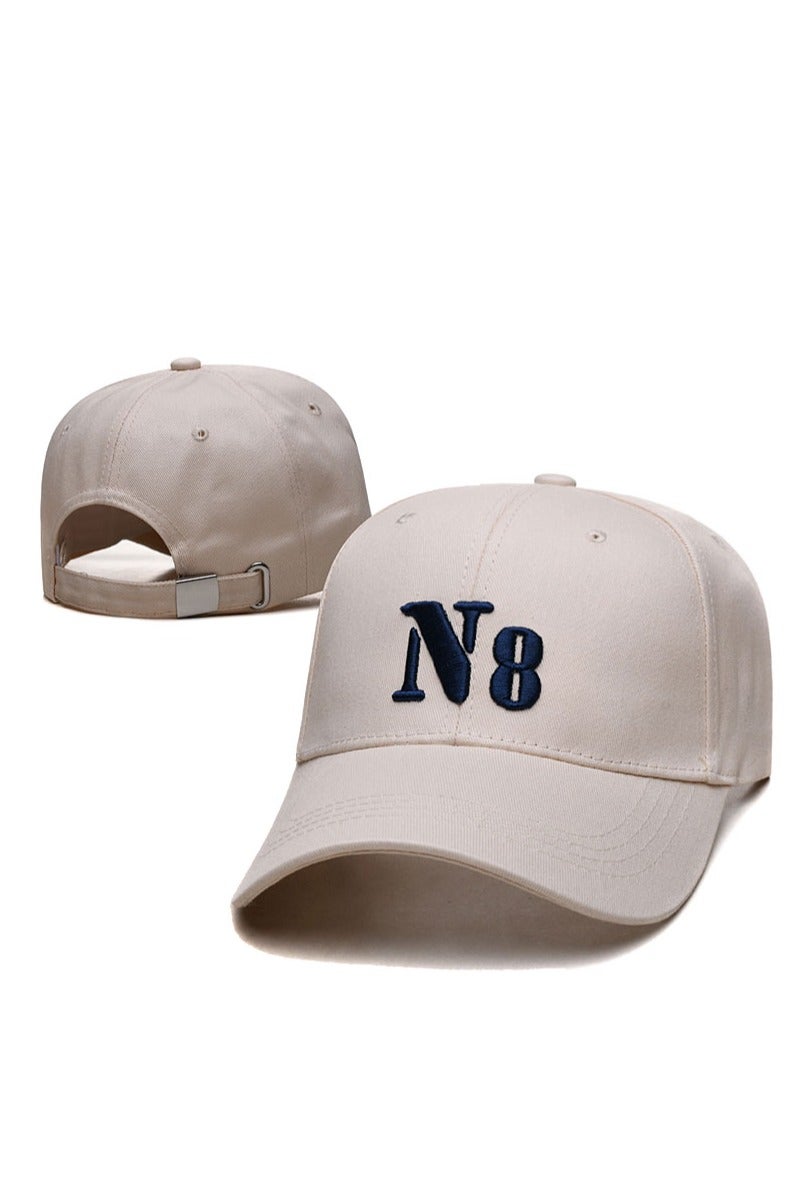 Beige Baseball Cap with Embroidered "N8" Logo, Stylish and Versatile