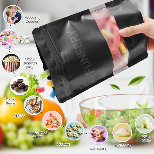 Funfery 100 Pcs Black 4x6 Smell Proof Packaging Bags,Mylar Clear Bags for Food Storage,Sealable Bag for Packaging,Stand Up Pouches with Window,ReSealable Bag for Small Business,Cookies,Candy - Image 5