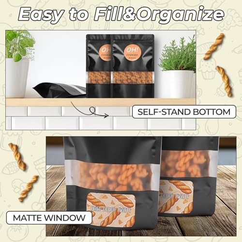 Funfery 100 Pcs Black 4x6 Smell Proof Packaging Bags,Mylar Clear Bags for Food Storage,Sealable Bag for Packaging,Stand Up Pouches with Window,ReSealable Bag for Small Business,Cookies,Candy - Image 4
