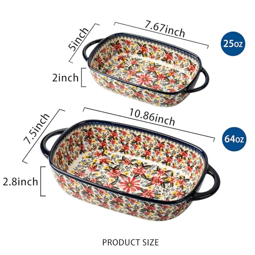ONECCI Baking Dish Ceramic Baking Pan Blue Casserole Dish Rectangular Baking Set 2pcs Bakeware Sets Lasagna Pan Baking Dishes for oven (Exotic Daisy) - Image 2