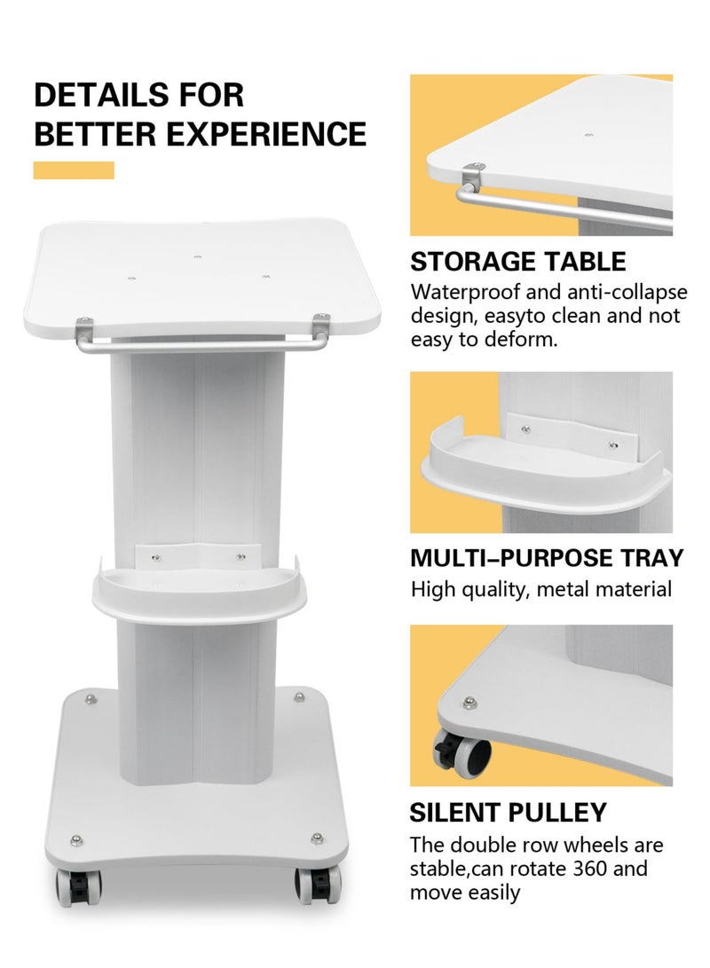 Meishida Hydra Facial Machine Cart Beauty Rolling Trolley Stand with Tray, 360° Rotation Beauty Salon Spa Equipment (White) - Image 3