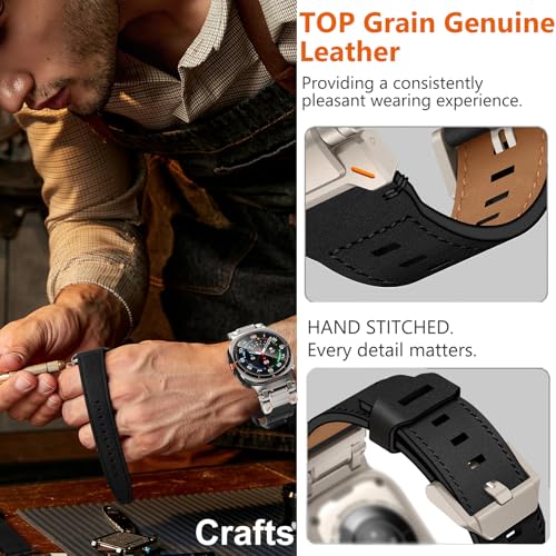 WINGLE Leather Band for Samsung Galaxy Watch Ultra Bands 47mm 2025/2024 Men Wide Rugged Top Grain Genuine Leather Strap with Metal Connector Armor Classy Casual Business Galaxy Watch Ultra Band, Black - Image 5