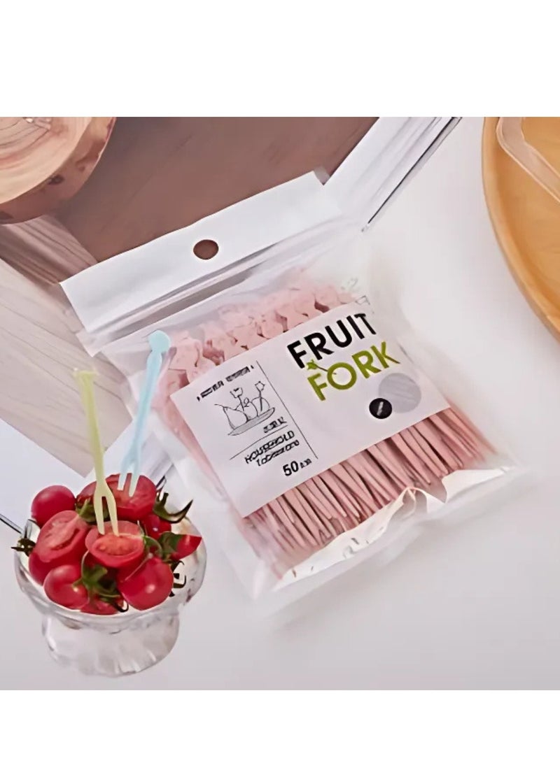 طقم شوك فاكهة بلاستيك صغيرة للحفلات – وردي (50 قطعة) - Image 4