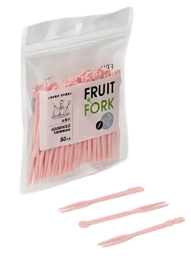 طقم شوك فاكهة بلاستيك صغيرة للحفلات – وردي (50 قطعة) - Image 1