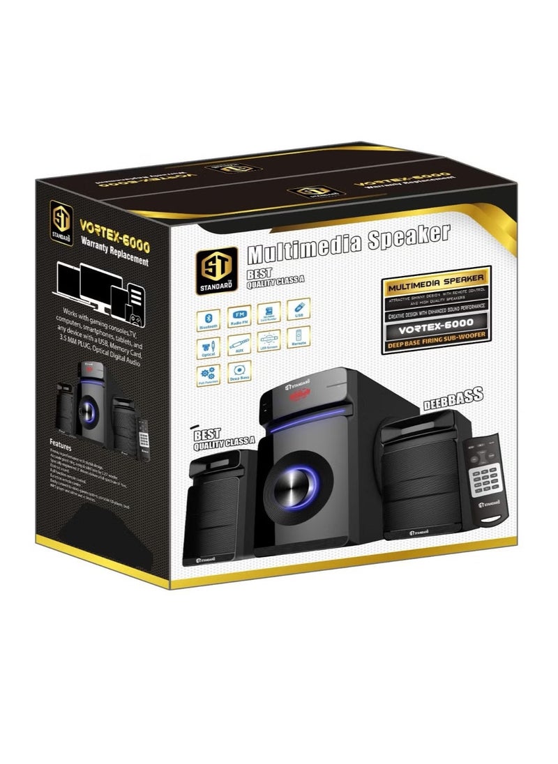 Standard Speaker Standard 2.1 VORTEX 6000 Power 60 Watt illuminated multimedia speaker Optical Cable - Aux - Bluetooth - Usb - Sd card - Radio - Led Screen - Remote - Full Function  - Image 1