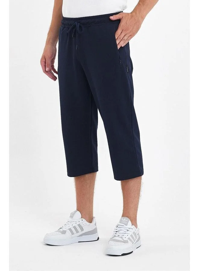 Mmetalic  Men's 4-Pocket Zippered Bermuda Knee-Length Capri Long Shorts with Adjustable Elastic Waist. for Men | Best Price UAE