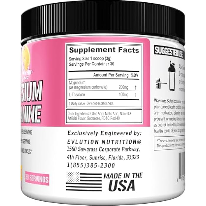 Evlution Nutrition Magnesium + L-Theanine - Natural Relaxation & Focus Support - 200mg Magnesium + 100mg L-Theanine - Vegan & Non-GMO - Powder Dietary Supplement - 30 Servings - Pink Lemonade - Image 2