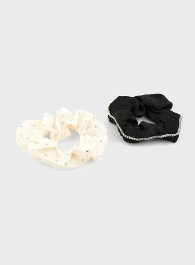 Rubi 2 Pack Of Diamante Scrunchies