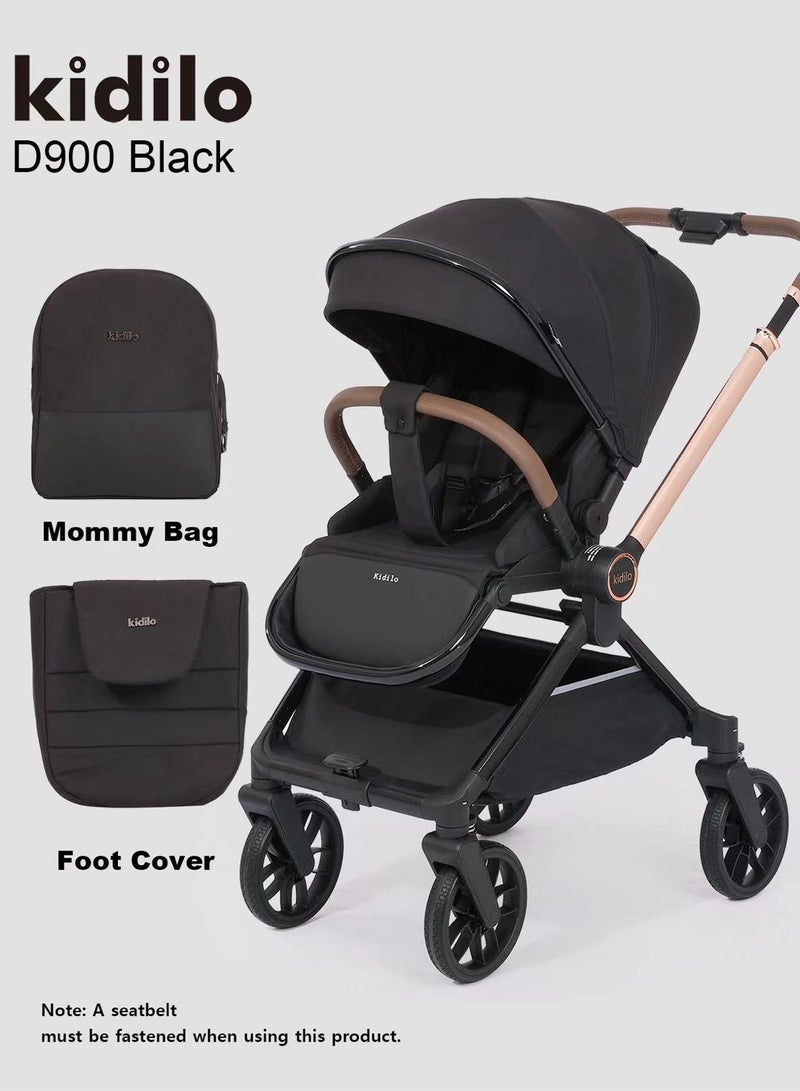 Kidilo Stroller Kidilo D900 - Reversible Seat, Compact Fold, Baby Stroller with Rain Cover, Mommy Bag & Foot Cover