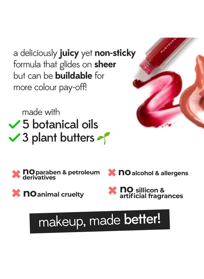 Ruby's Organics Lip Oil Gloss For Women & Girls, All Skin Tones, Moisturizing, Long Lasting, Non Sticky And Non Drying Formula, Glossy Texture, Natural Lip Makeup, Paraben Free - Grapevine, 6.5Ml  - Image 2