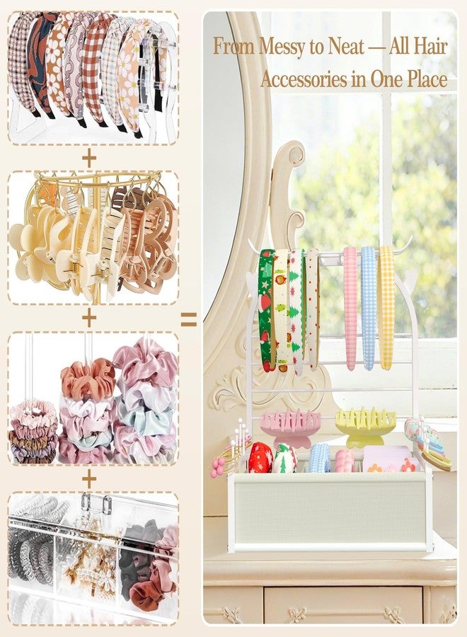 TIPSYTREE Headband Holder Organizer for Girls, Hair Accessories Storage Stand with Adjustable Fabric Storage Box, Deer Antler Design Stand for Scrunchies, Bows, Clips & Hair Ties, White - Image 5
