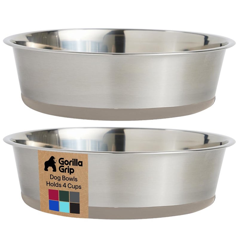 GORILLA GRIP Dog Bowls Food Grade 304 Stainless Steel Holds 4 Cups Each 32 fl oz Food and Water Bowl for Feeding Dogs and Cats Dishwasher Safe Rust Resistant BPA Free Rubber Base Set of 2 Beige - Image 2