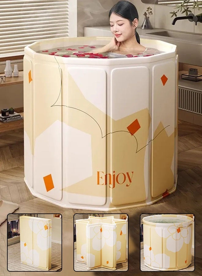 Hanayo Foldable Bathtub Freestanding Soaking Bathing Tub for Shower Stall Separate Family Bathroom SPA Tub for Adult Hot & Cold Soaks Sauna and SPA Bathing(Yellow) - Image 2