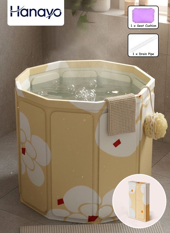 Hanayo Foldable Bathtub Freestanding Soaking Bathing Tub for Shower Stall Separate Family Bathroom SPA Tub for Adult Hot & Cold Soaks Sauna and SPA Bathing(Yellow) - Image 1