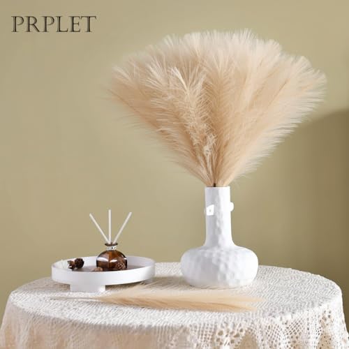 Prplet Faux Pampas Grass – 24 Pcs Small Artificial Flowers for Living Room Home Office and Wedding Decoration (Beige) - Image 2