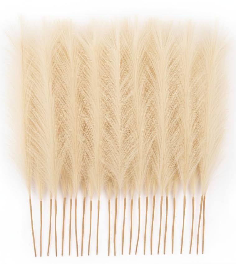 Prplet Faux Pampas Grass – 24 Pcs Small Artificial Flowers for Living Room Home Office and Wedding Decoration (Beige) - Image 1