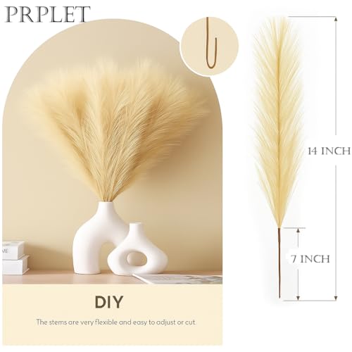 Prplet Faux Pampas Grass – 24 Pcs Small Artificial Flowers for Living Room Home Office and Wedding Decoration (Beige) - Image 3