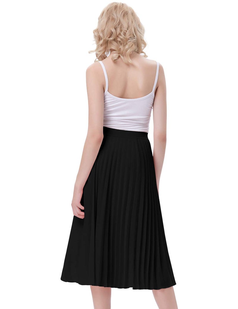 Kate Kasin Women's High Waist A-line Skirt Pleated Midi Skirt Black L KK659-3 - Image 5