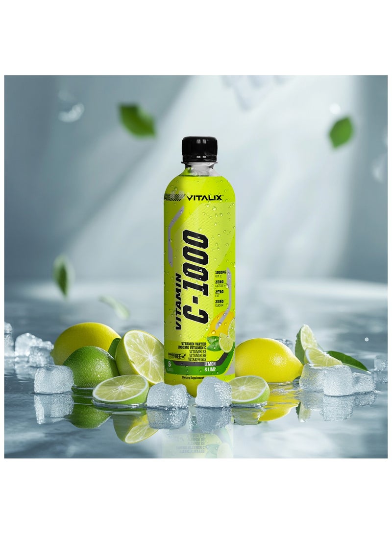 فيتاليكس فيتامين سي-1000 بنكهة الليمون واللايم - يحتوي على 1000 ملغ من فيتامين سي، خالي من اللاكتوز، خالي من الدهون، خالي من السكر، صفر سعرات حرارية، مدعم بفيتامينات ب، عبوة 500 مل، مجموعة من 12. - Image 5