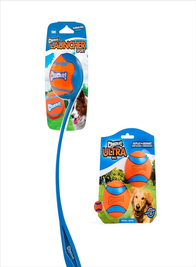Chuckit! Ultra Ball & Launcher Bundle - Sport 18" with 2 Pack Medium (2.5") Bouncy Fetch Balls for Dogs 20-60 lbs, Dog Fetch Ball Thrower - Image 2